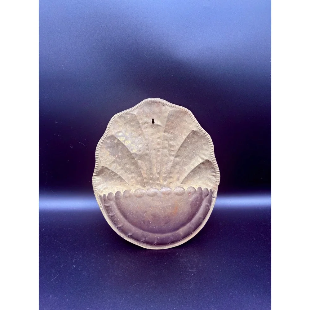 Vintage Brass Seashell Wall Pocket Planter Hammered Metal Scalloped Decor